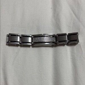 Men's Silver Bracelet with Crystal Accents